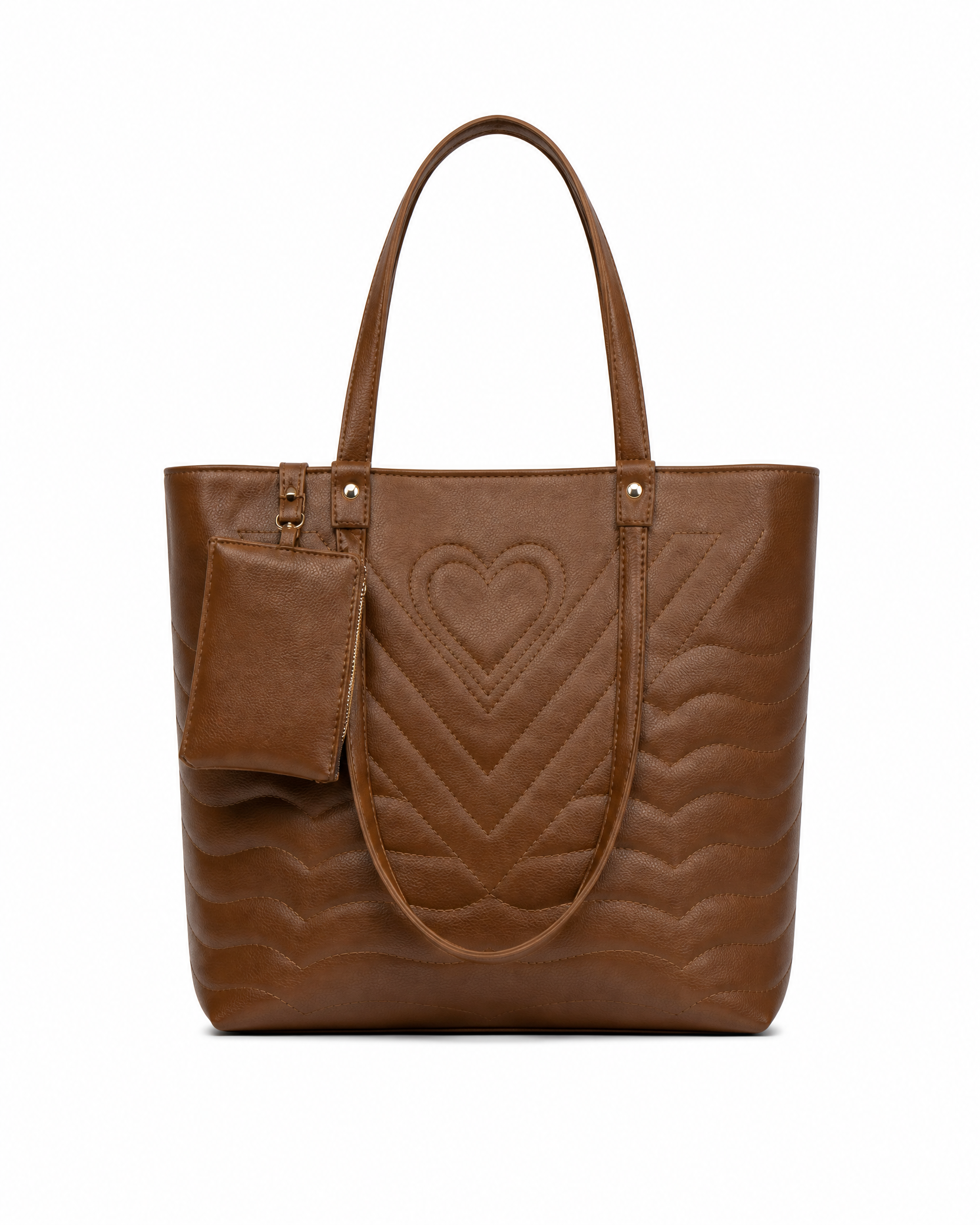 Women’s Brown Quilted Heart Tote Bag