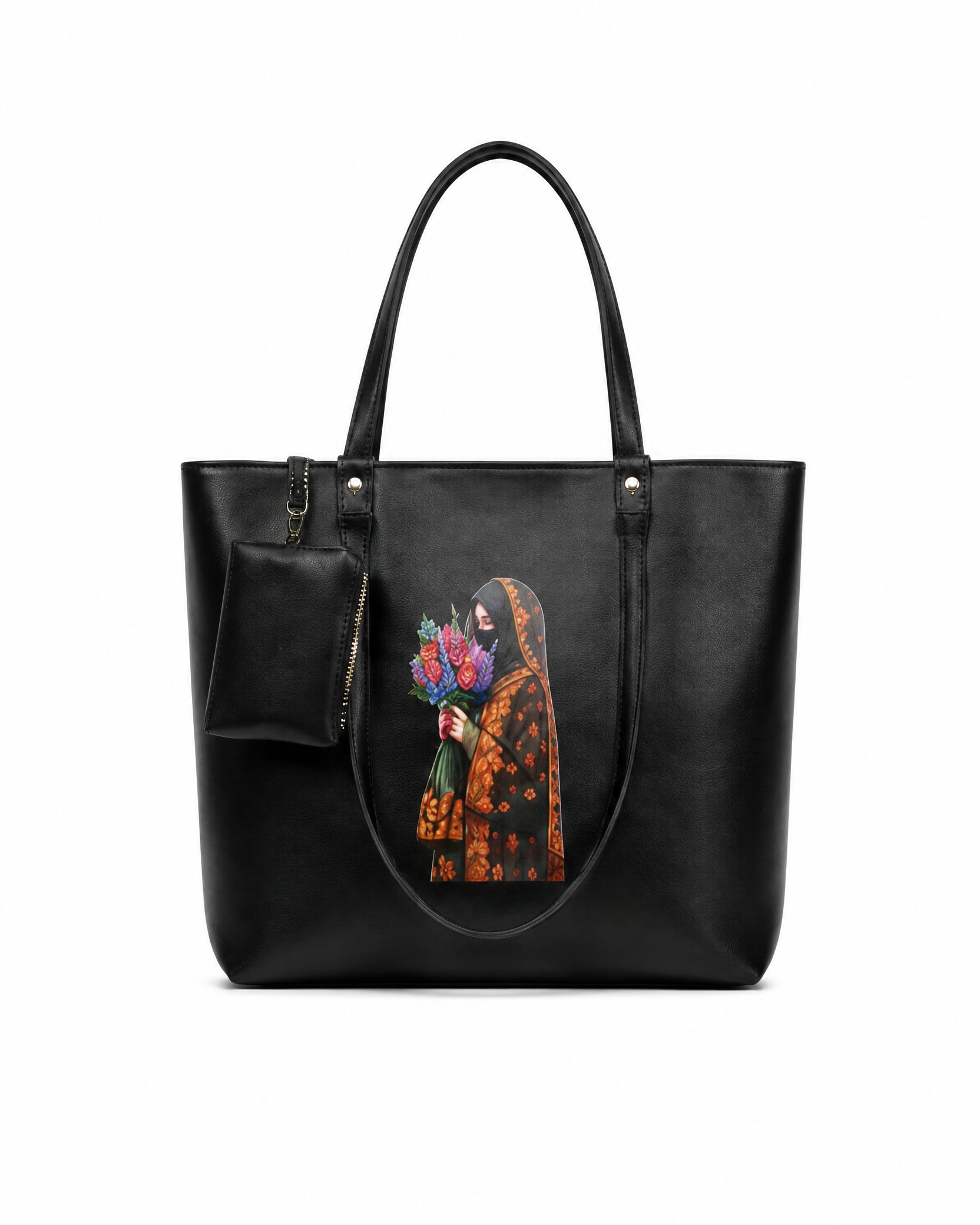 Women’s Black Floral Illustrated Tote Bag