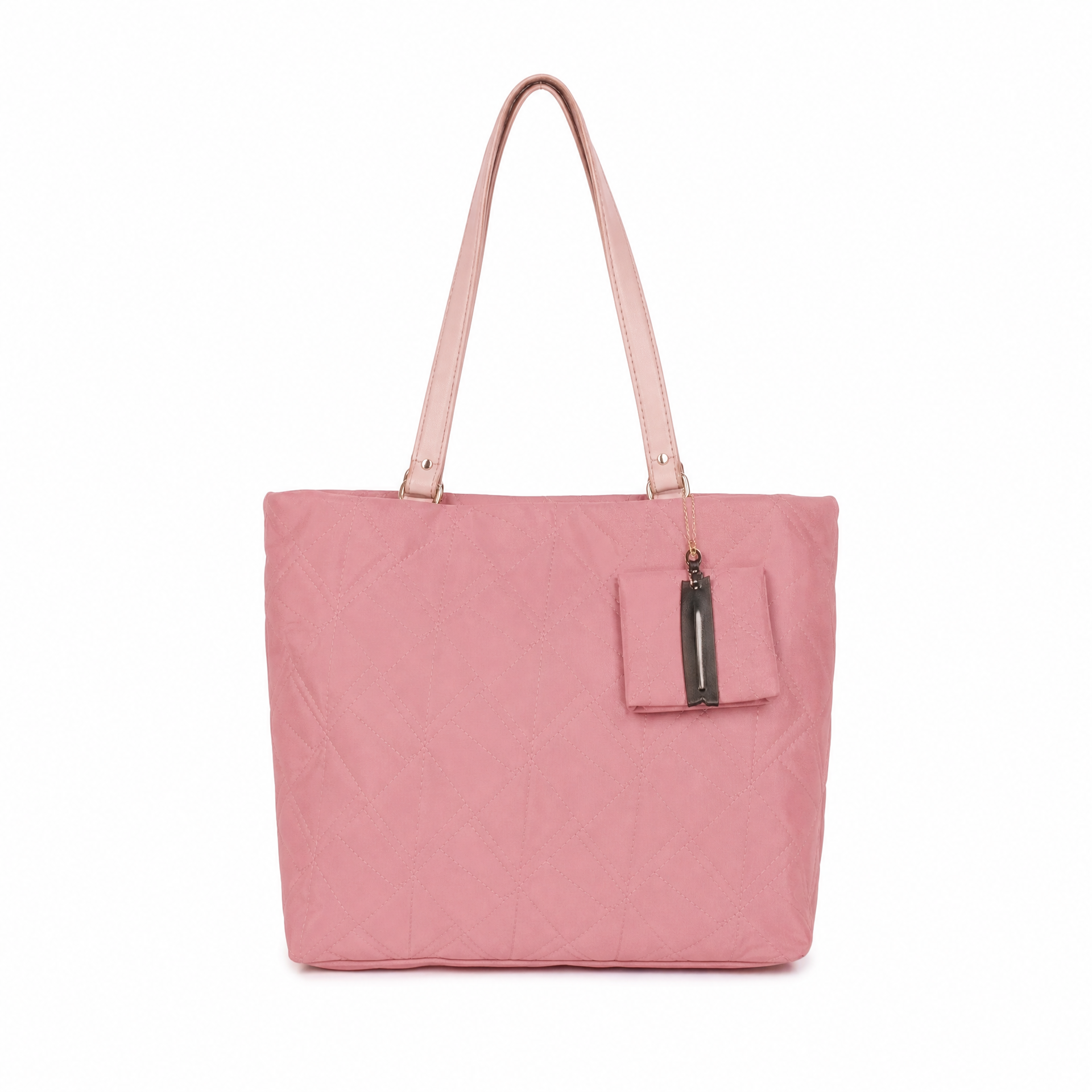 Pink tote handbag with charm from the Tote Handbags Collection.