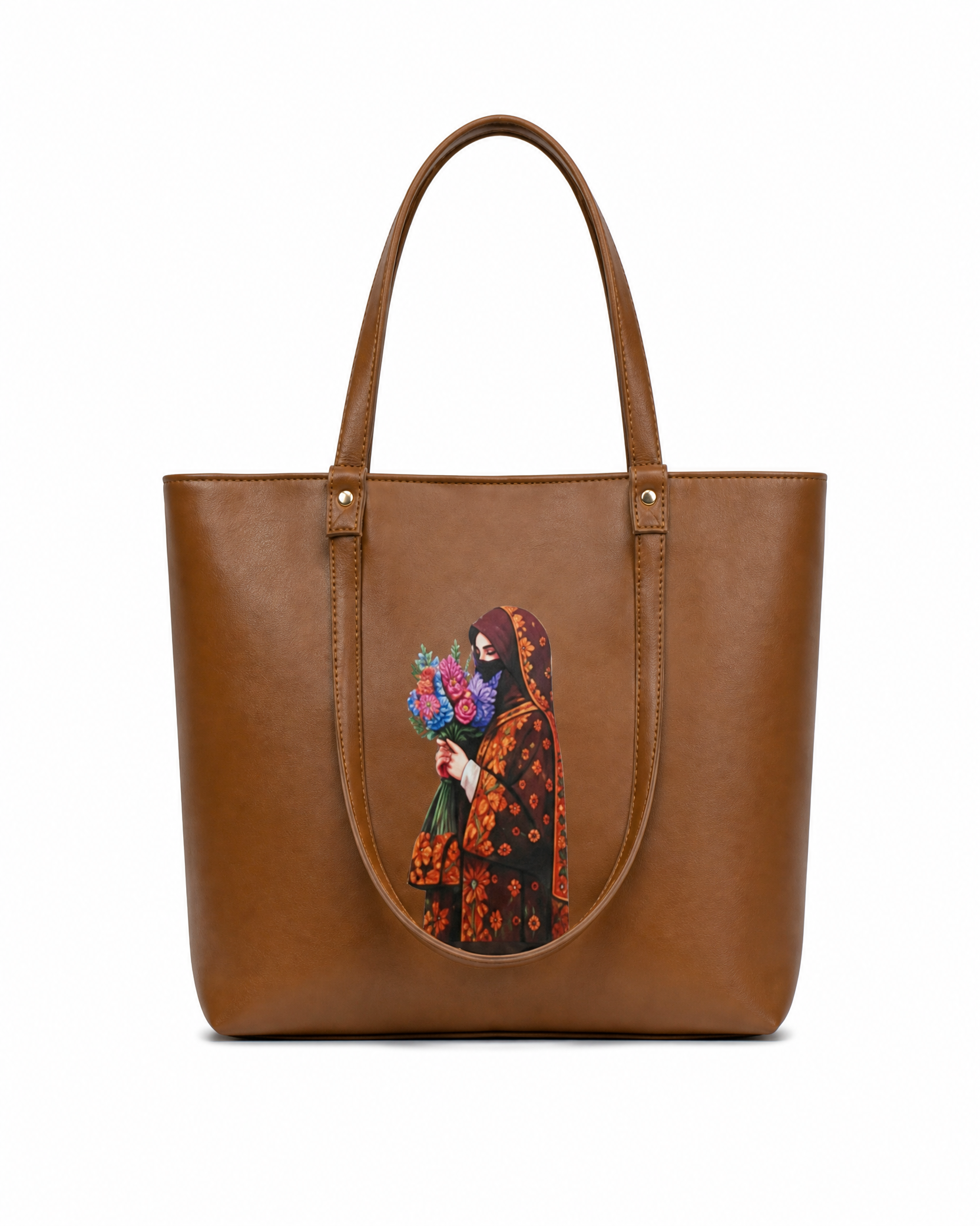 Women’s Brown Floral Illustrated Tote Bag